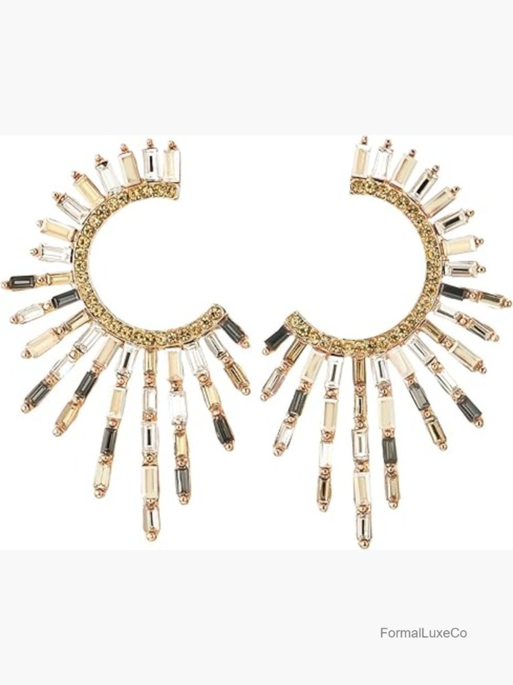 Crystal Fringe Hoop Earrings Gold-Tone Statement Jewelry
